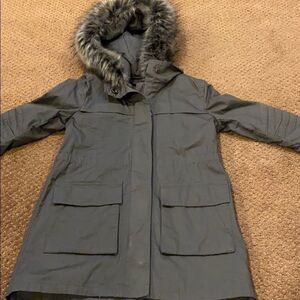 Vince Dark Grey Girls Trench Coat with Fur Hood Size 6